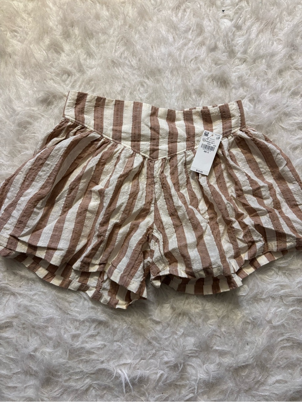 Striped Linen-Blend girl’s Shorts in Brown and White